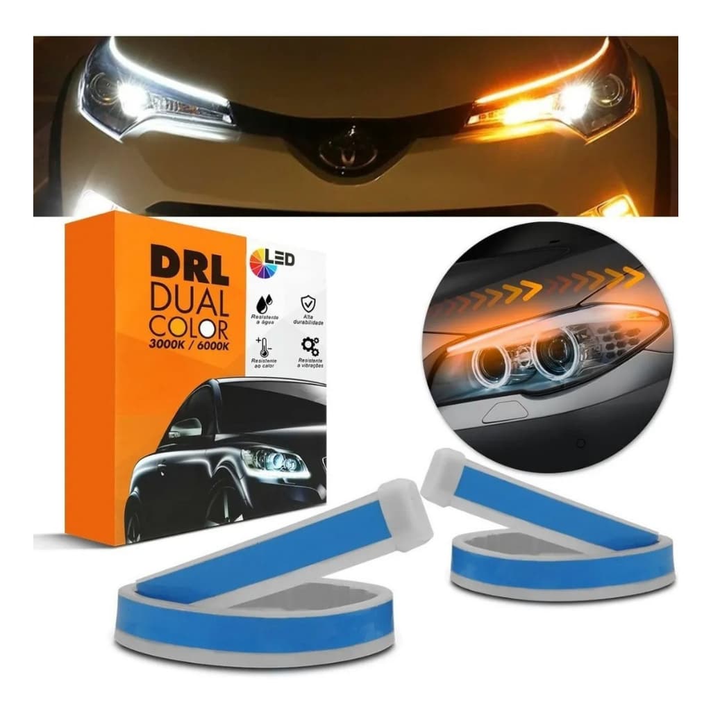 Par Led Auxiliar Drl 60cm 3000k/6000k 12v Sequencial Dual Color