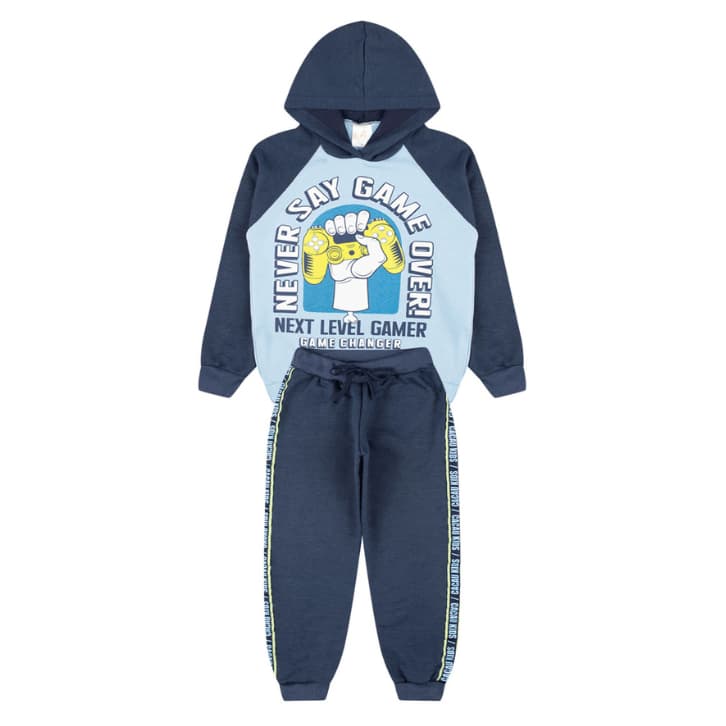 Conjunto Infantil Menino com Casaco Manga Raglan e Calça com Faixa Lateral