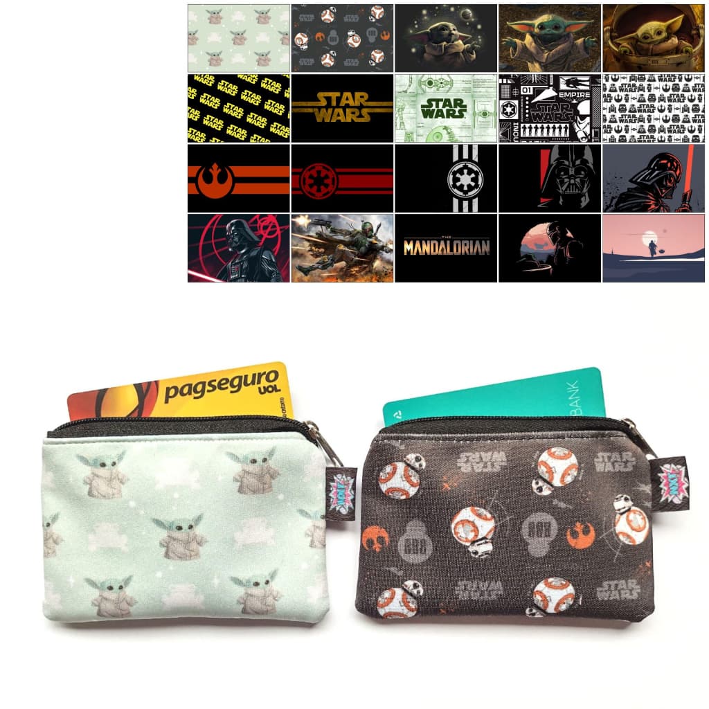 Porta Moedas / Fone / Cartão / Níquel / Bolsinha / Carteira / Mini Nécessaire Star Wars / BB-8 / Droide / Grogu