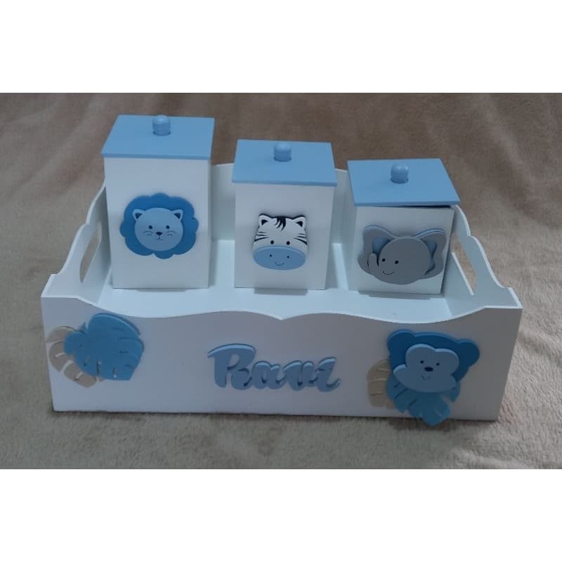 kit higiene em mdf safari azul