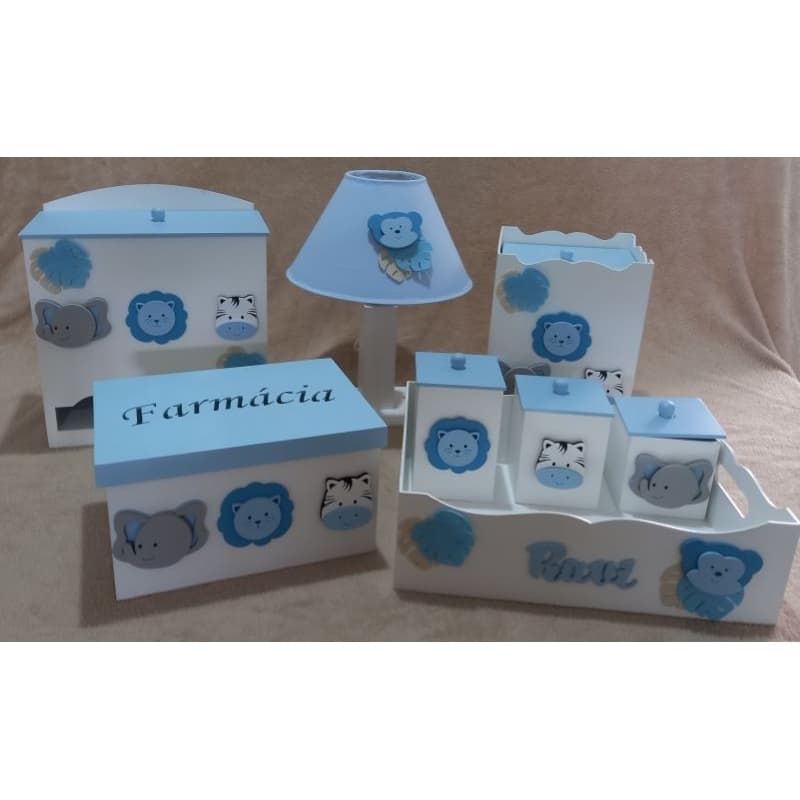 kit higiene em mdf safari azul