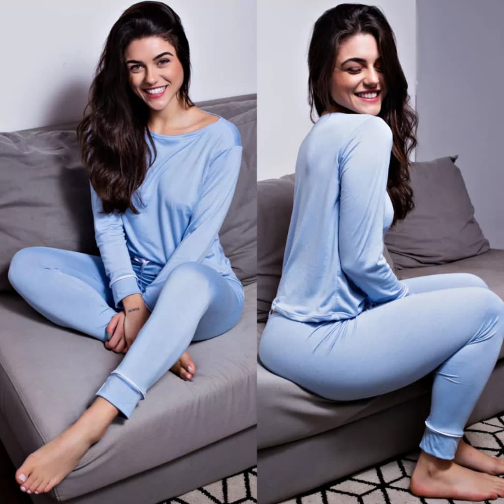 Pijama Inverno Manga Longa Calça Longa Quentinho Feminino Adulto Confortavel Frio de Dormir Slim