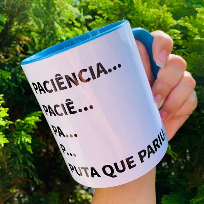 Caneca Personalizada Meditando "paciência", pqp… Caneca divertido, divertida, descontraído.