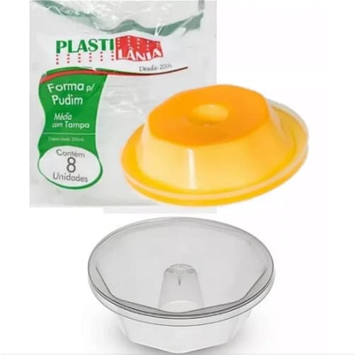 Forma Pudim Forneável 250ml com Tampa 08 unidades