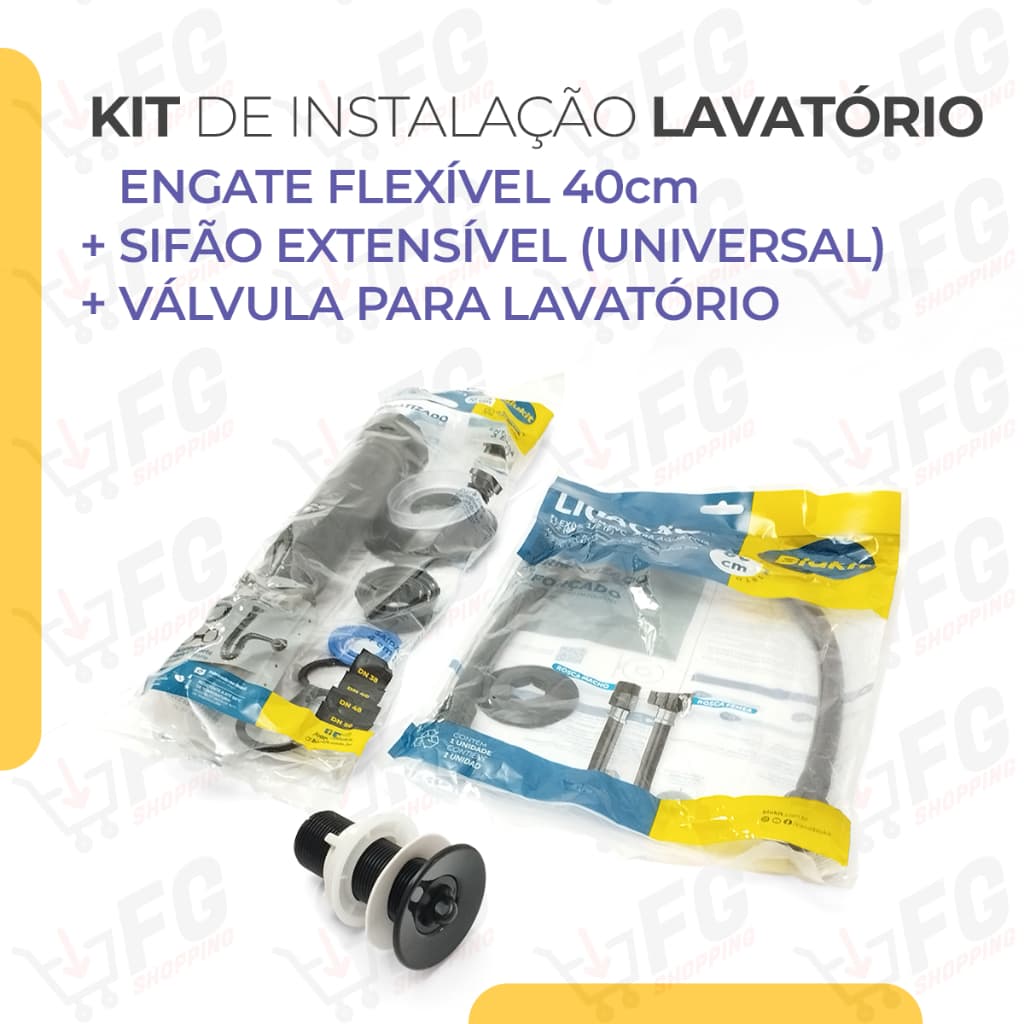 KIT SIFÃO EXTENSIVO PRETO + ENGATE FLEXIVEL 40CM  + VALVULA LAVATORIO