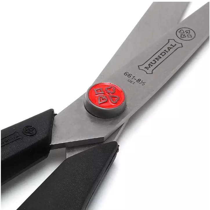 Tesoura de Corte e Costura Canhoto Mundial Ponto Vermelho 8” 21,6cm Reforçada Fio Liso