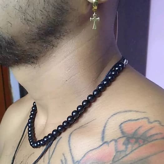 Colar de pérolas onix  preto 8mm masculino feminino unissex
