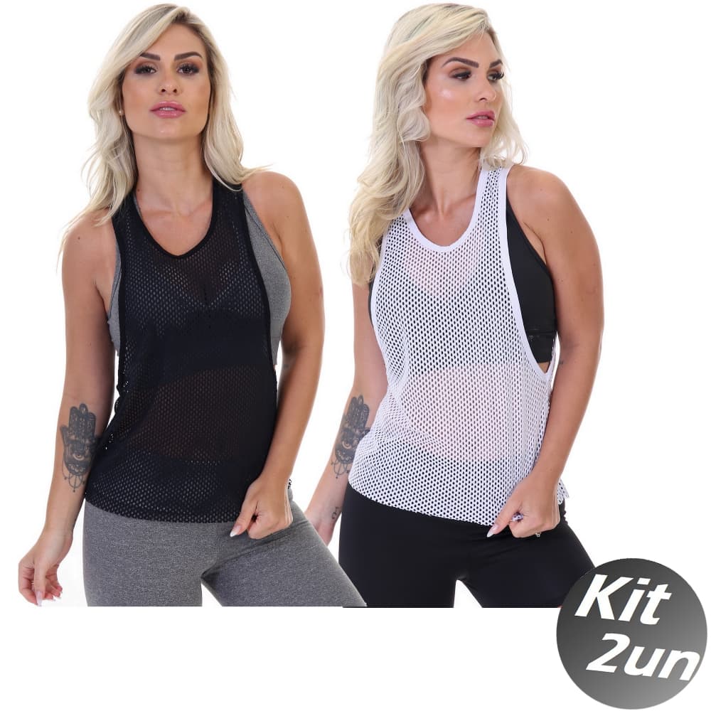 Kit 2 Blusa Camiseta Regata Fitness Cavada Tela Blusa Feminina Academia