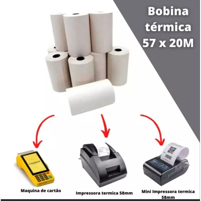 10 BOBINAS DE PAPEL TÉRMICO 57-58mm