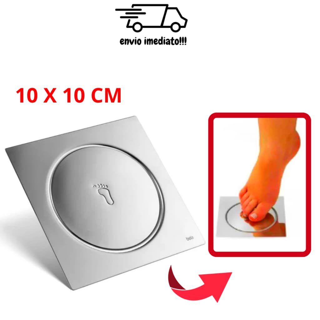 Ralo Click Inteligente De Inox 10x10 cm Ralo Para Banheiro Cozinha Lavanderia Quintal Sacada