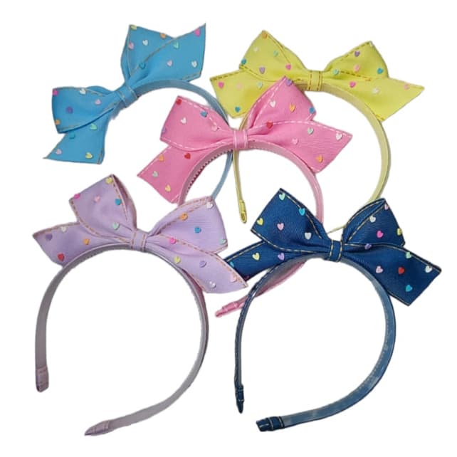 Tiara Arquinho de cabelo menina infantil laço em pé Jeans com apliques