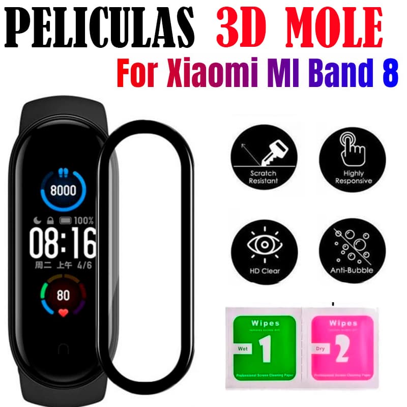 Protetor de Tela HD Para Xiaomi Mi Band 8 Película 3D Macio Curvado HD Filme Hidrogel Anti-impressão digital Cobertura Completa Capa Protetora para Mi Band 8 Acessórios
