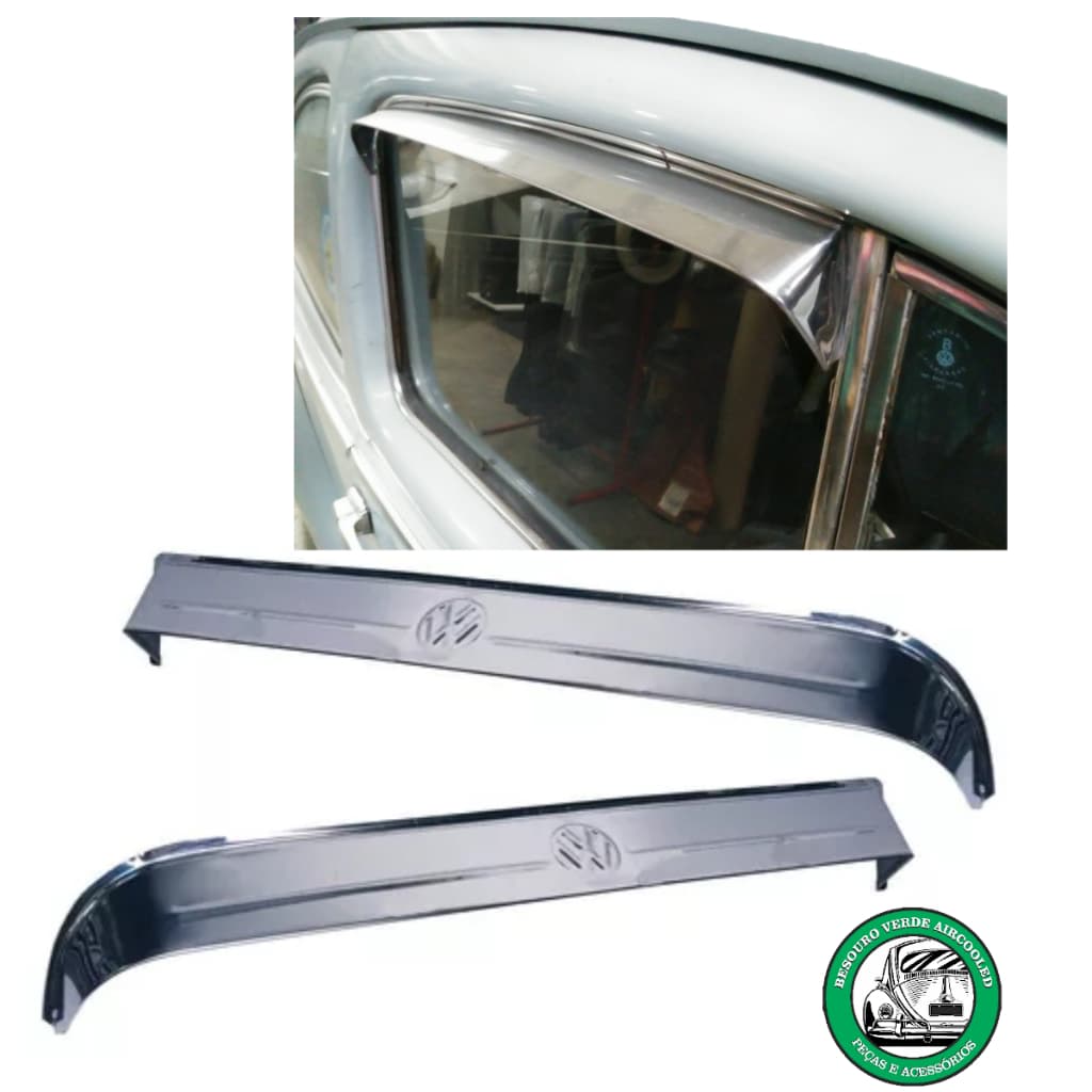 Calha Chuva Fusca Com Logo VW - Inox