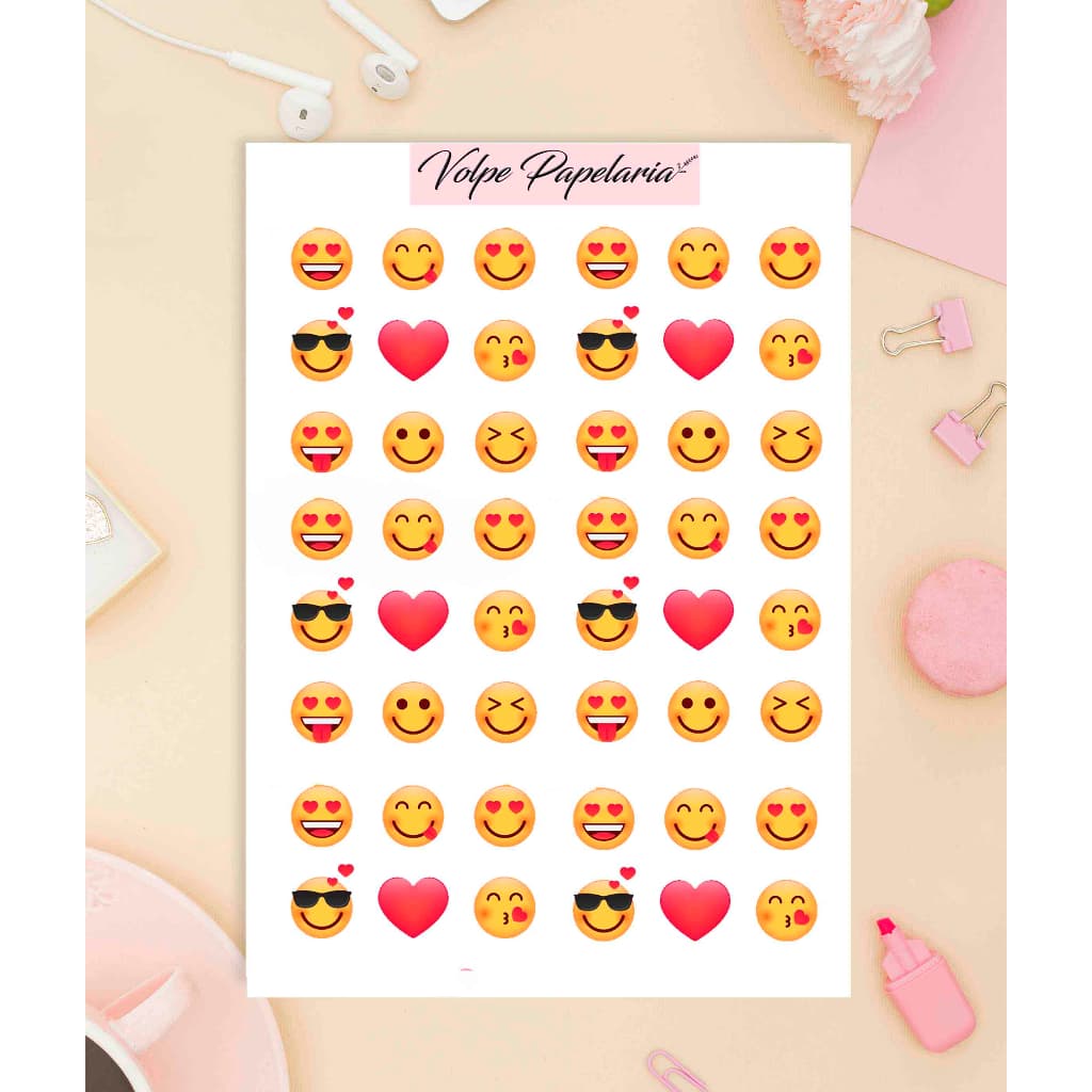 Cartela de adesivos emoji / emoticons icones/ decoração de planner, cadernos, bujo