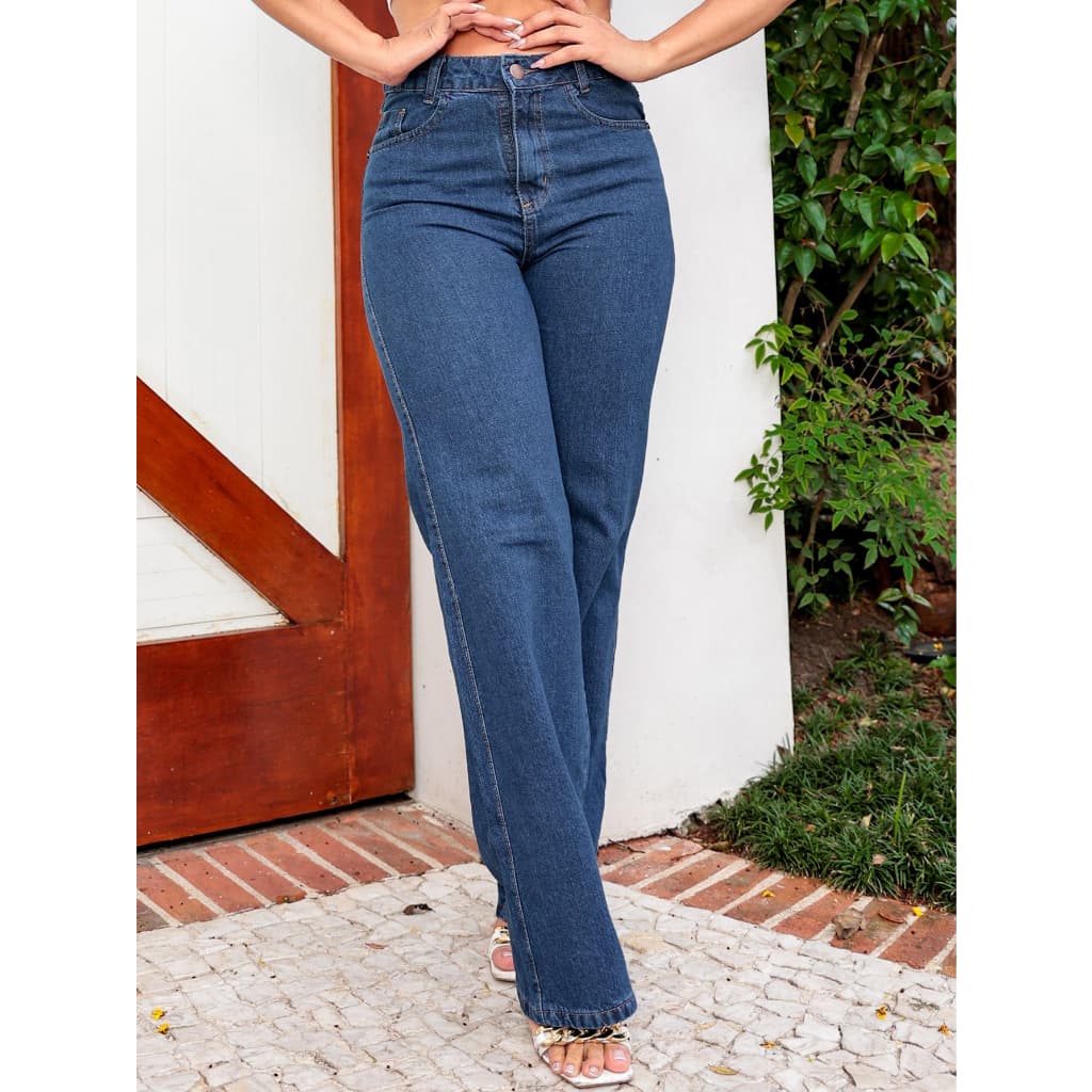 Calça Jeans Wide Leg Pantalona Feminina Cintura Alta - tomada de fábrica
