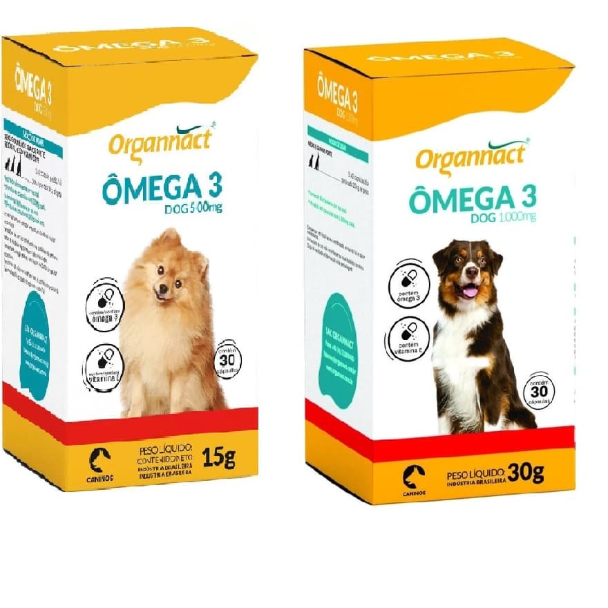 Omega 3 Dog 500mg 15g / Omega 3 Dog 1000mg 30g - Organnact suplemento vitaminico