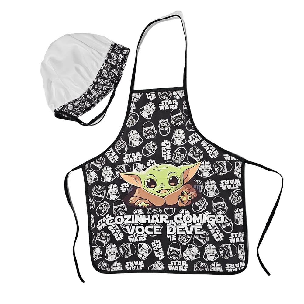 Avental Infantil com Touca Personagem Baby Yoda