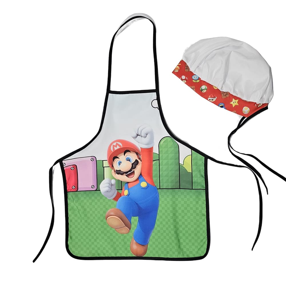 Avental Infantil com Touca Personagem Mario