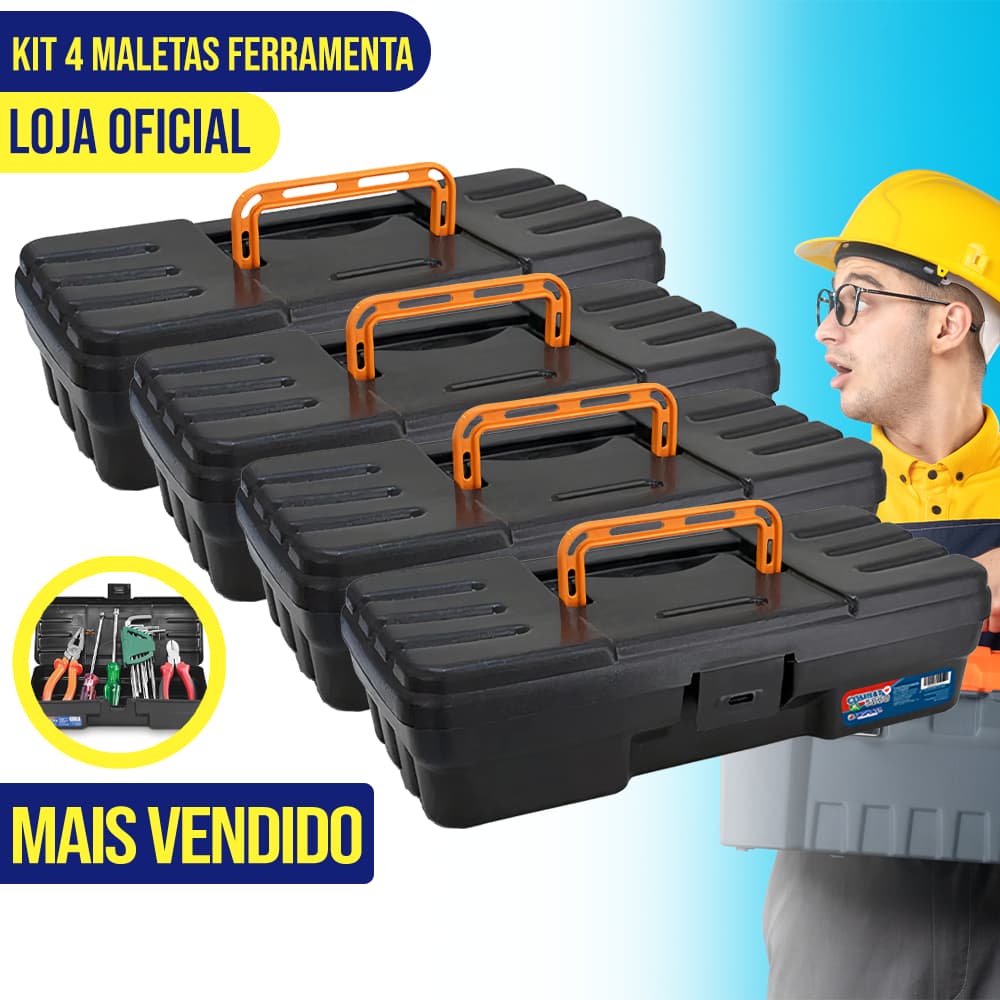 Kit 4 Maleta Caixa de Ferramentas Plástica Grande Completa Organizadora Resistente Eletricistas
