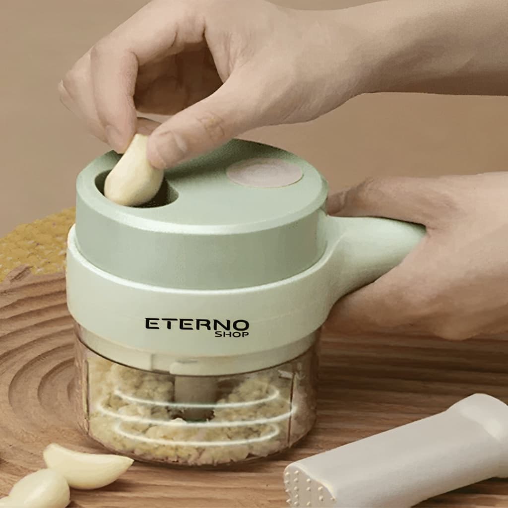 Cortador Triturador De Mão Elétrico Multifuncional Para Alho Carnes Legumes Mix 3 Em 1 Fatia, Tritura E Processa Alimentos Rápido