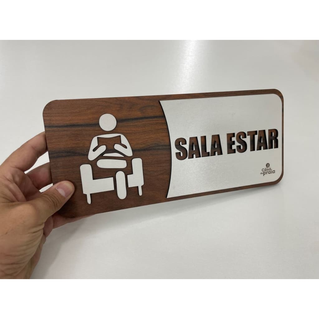 Placa de Sinalização Sala de Estar Design em Madeira