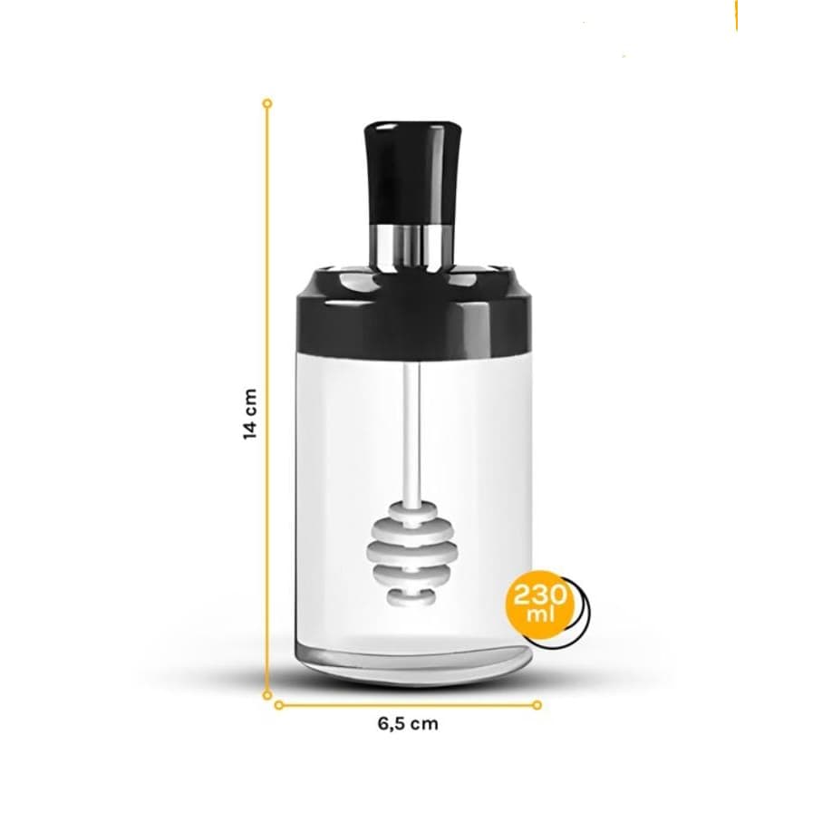 Porta Tempero condimento de Vidro com tampa colher Pincel mel detalhe em inox