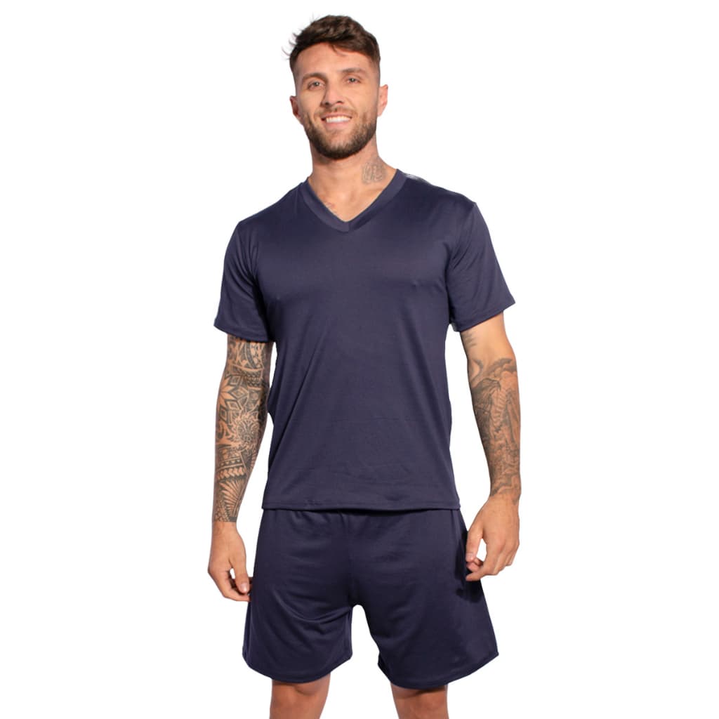 Pijama Liso Curto Masculino Manga Curta Short Linha Noite Suede
