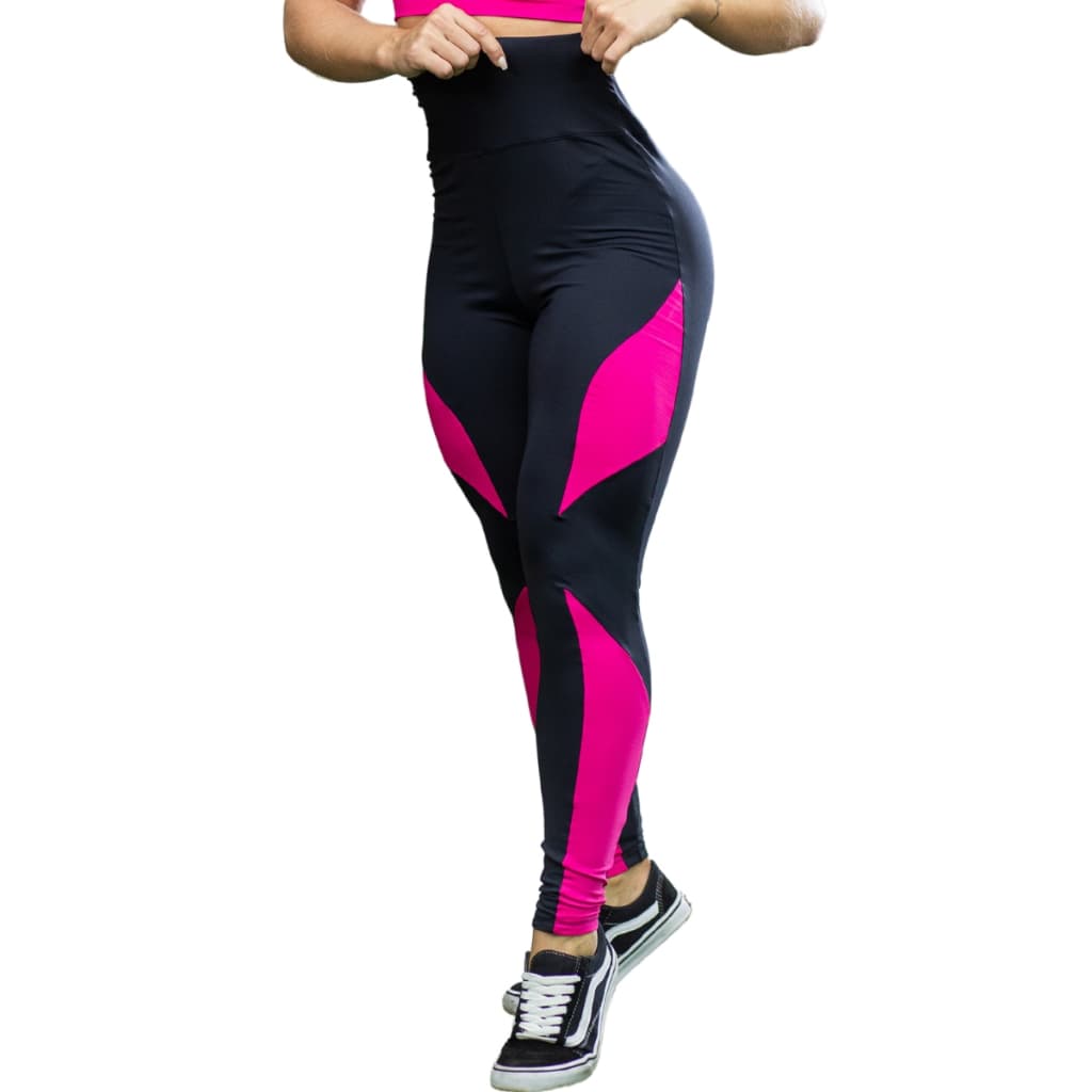 Legging Academia X Preta com Pink Suplex Fitness Sem Transparência Plus Size