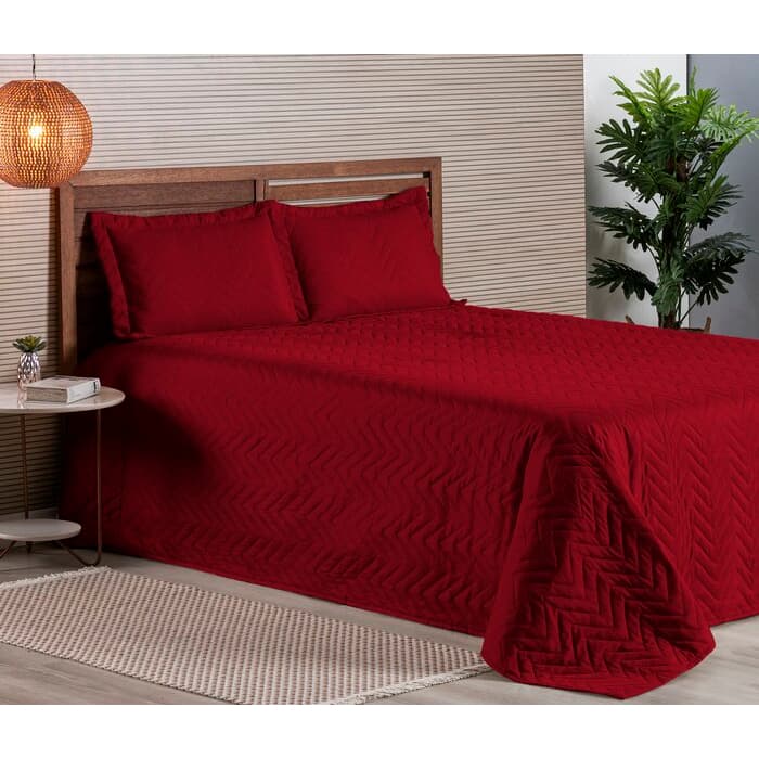 Kit Cobre Leito Pratic Cama Padrão 3 Peças Matelado Vermelho