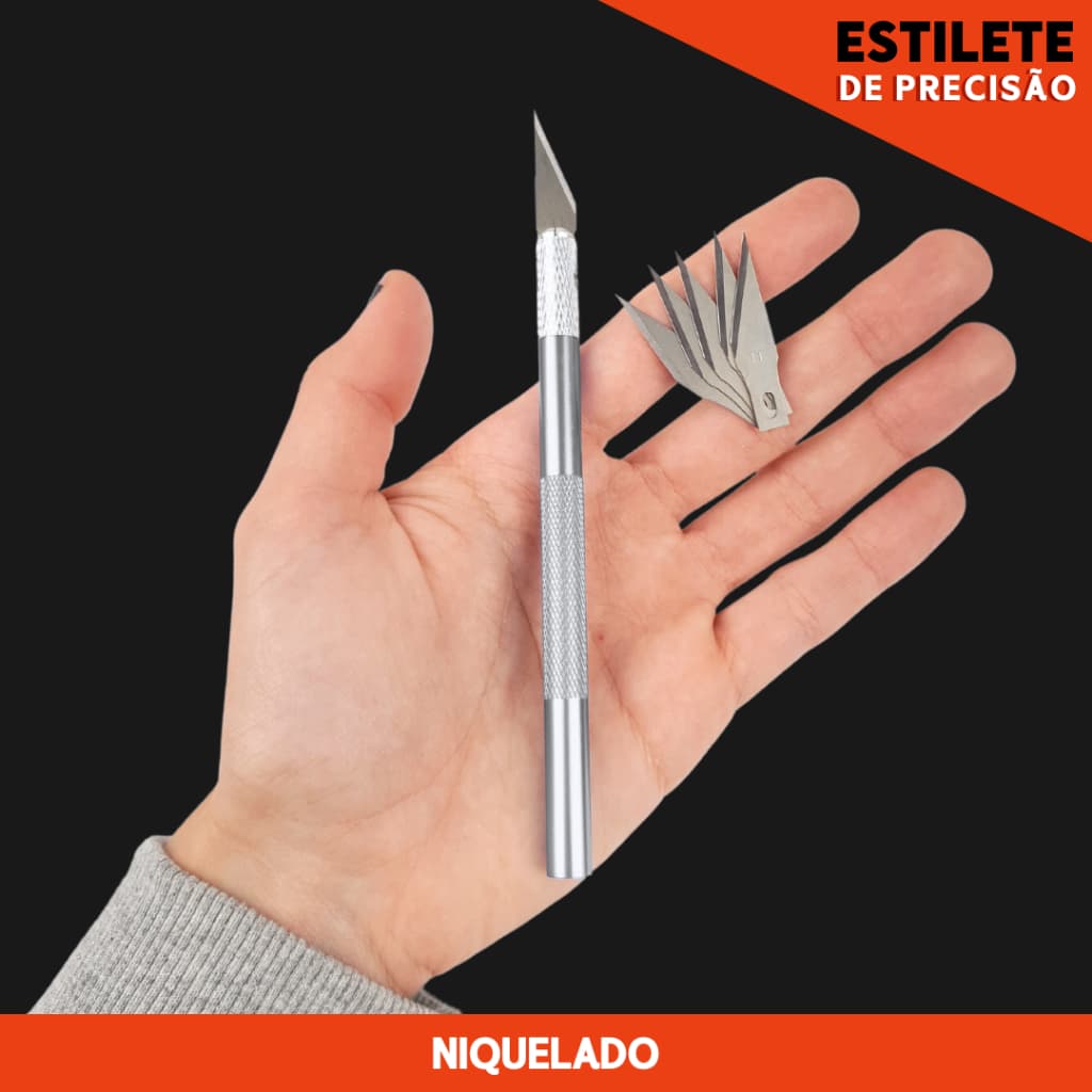 Estilete De Precisão Corte Bisturi-c/6 Lâminas Prata