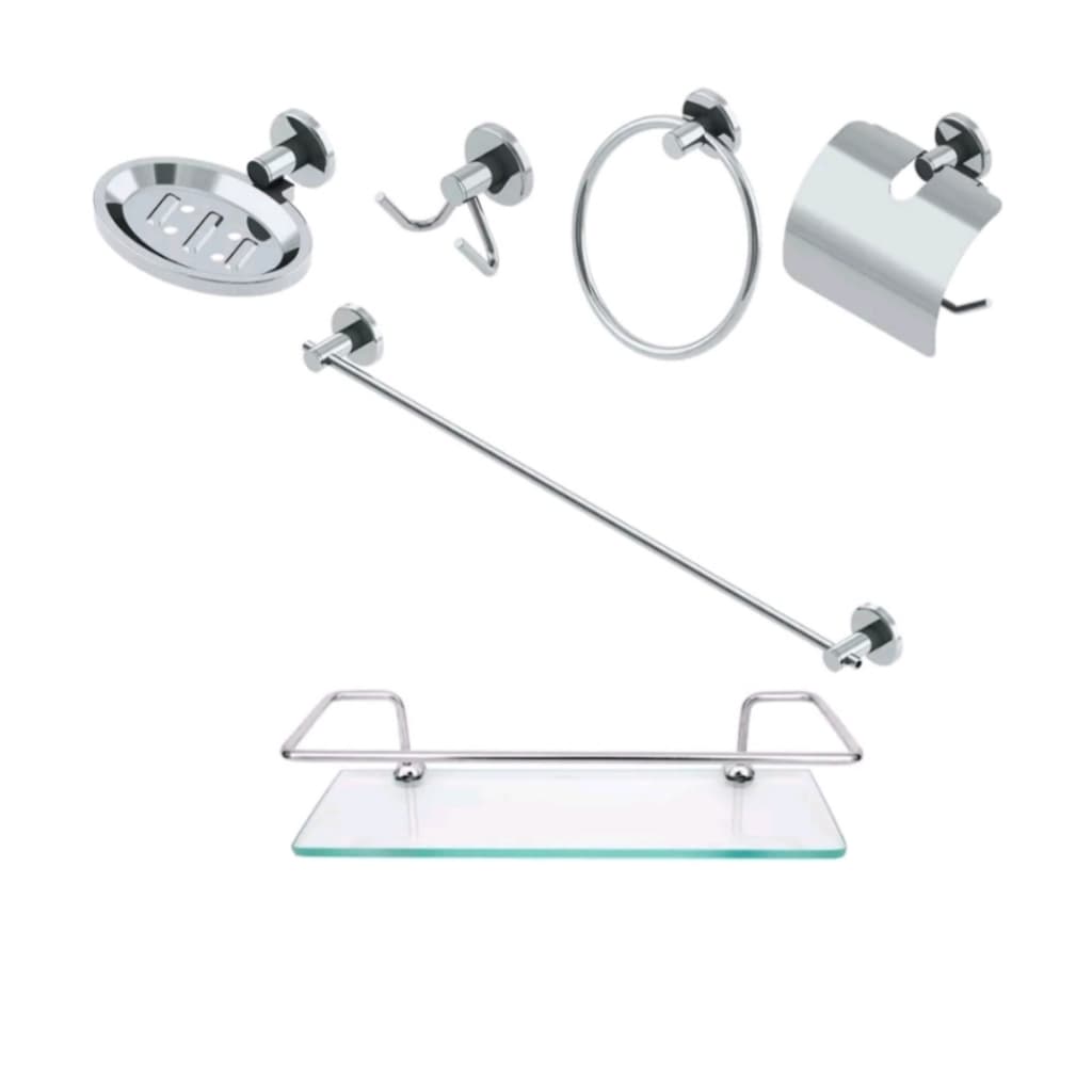 Kit Acessório Para Banheiro - 6 Peças - Com Porta Shampoo Reto