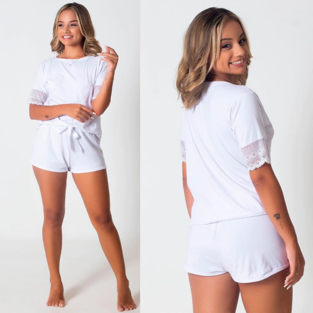 Pijama Baby Doll Feminino Curto Short Doll  Rendado Confortavel Quentinho Gestação