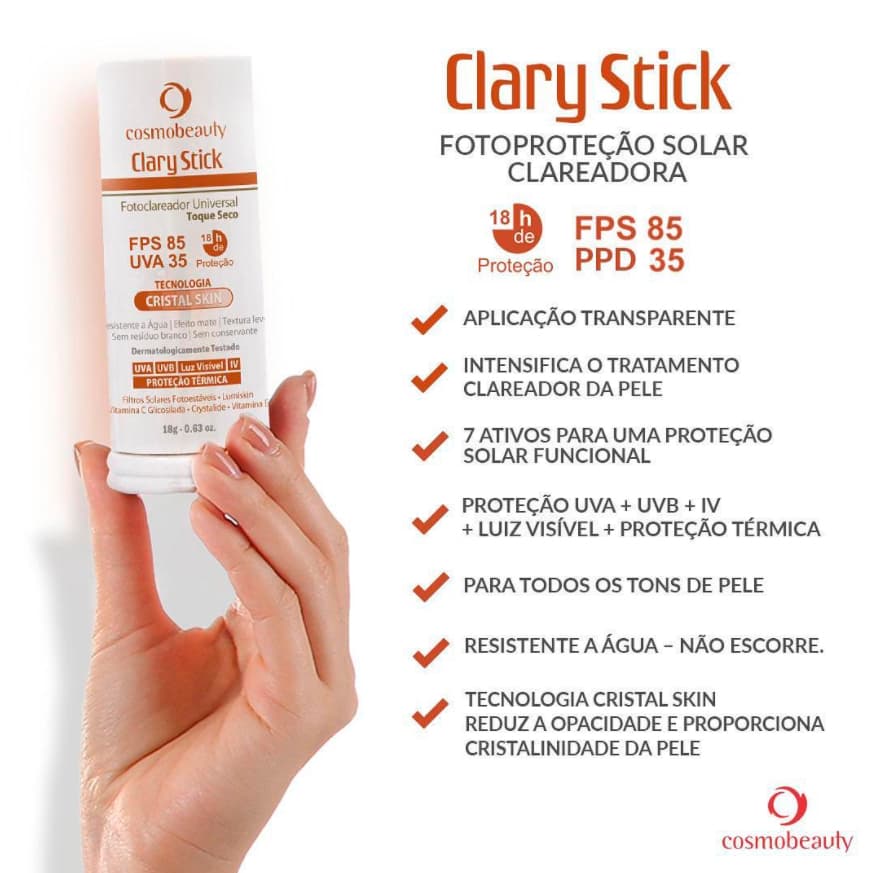 Clary Stick Fotoclareador Universal Fps85 UVA35 Cosmobeauty