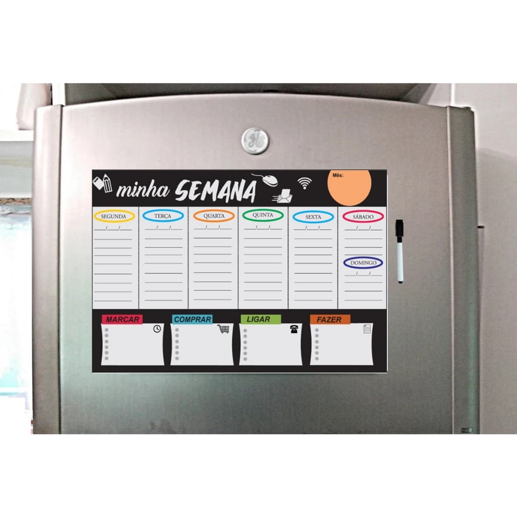 Planner Magnético Imã De Geladeira 29,7x20,3 cm Com Caneta Apagadora