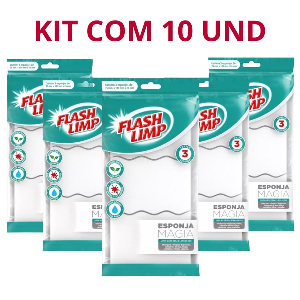 Kit com 10 Esponja Mágica Ecológica FlashLimp Limpa Paredes Limpa Tudo