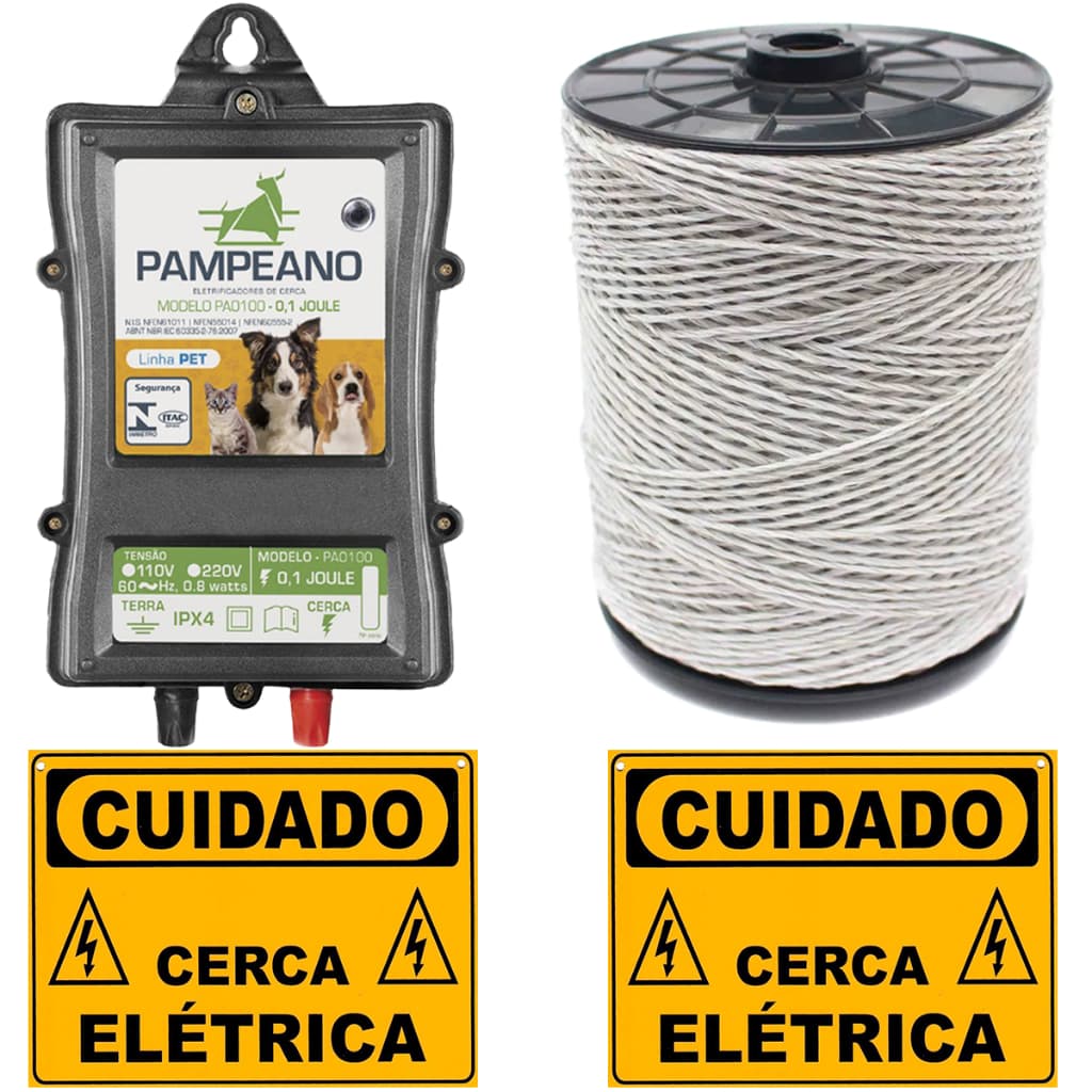 Kit Eletrificador Cerca Elétrica Cachorro Gato Fio E Placas