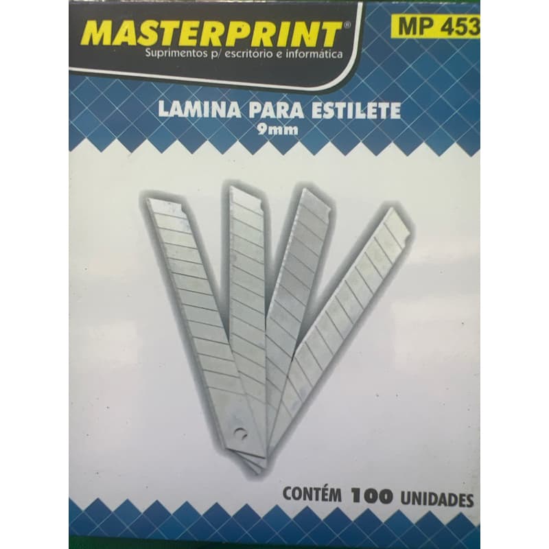 Lâmina para estilete 9mm maxprint 100 lâminas aço estreito escola trabalho.