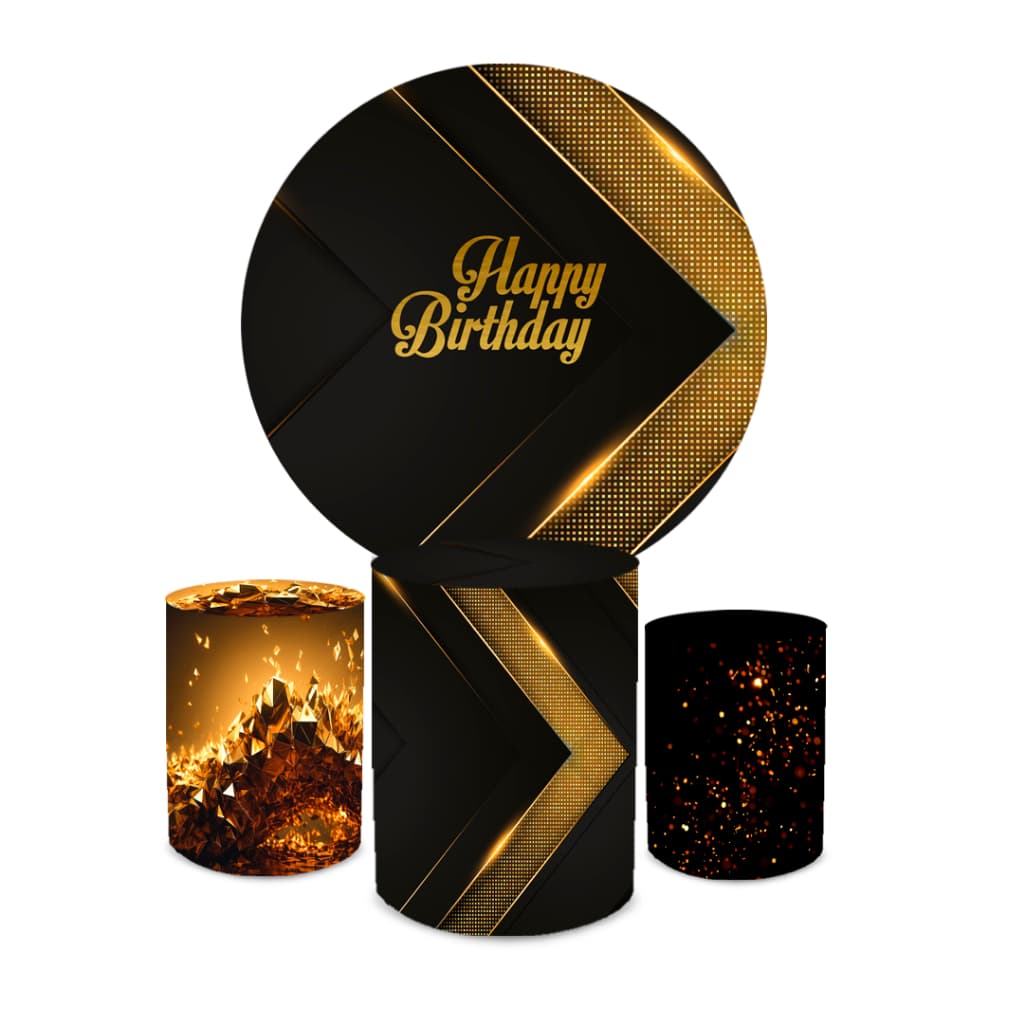Kit Decoração Festa Happy Birthday Painel C/ Elástico + Trio Capa de Cilindros