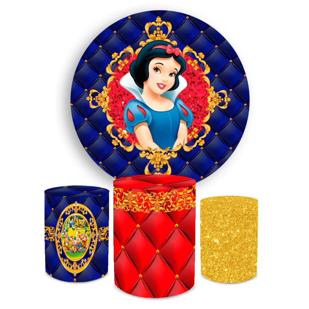 Kit Decorativo Infantil Brnca de Nve Painel 1,50x150 + Trio Capa Cilindros Veste Fácil