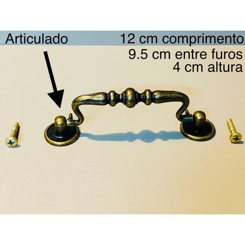 Puxador Colonial Alça 12 cm modelo Imperador Ouro Velho.