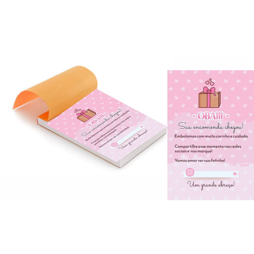 Kit 5 Blocos (500 Folhas) para Agradecimento / Sua Encomenda Chegou