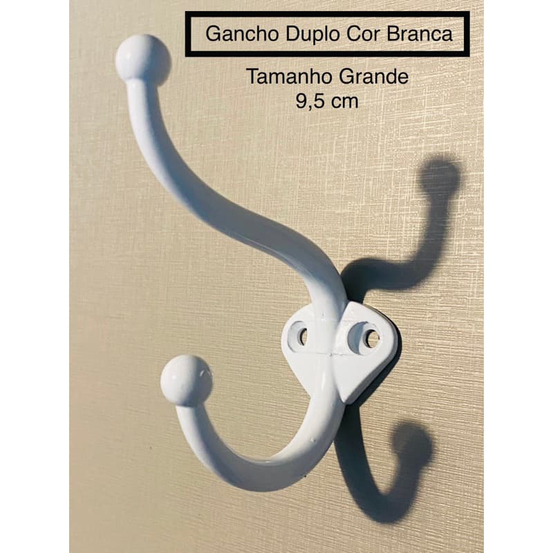 Gancho Duplo 9,5 cm  Grande na cor Branca .