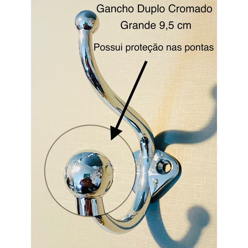 Gancho Duplo Cromado 9,5 cm Grande Decorado .