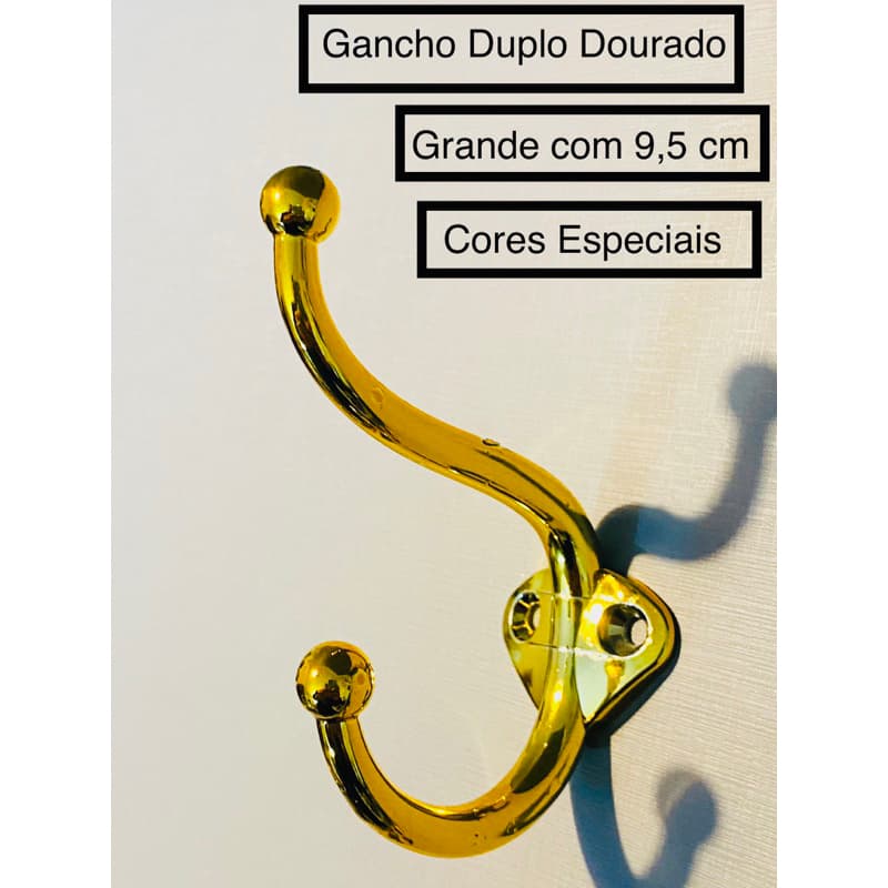Gancho Duplo Grande 9,5 cm  Dourado cores especiais.