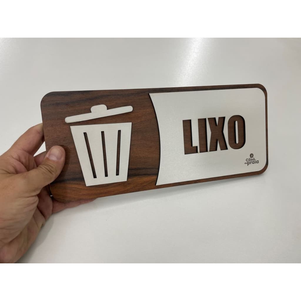 Placa De Identificação Lixo P/ Hotel,escola Mdf Cor Madeira