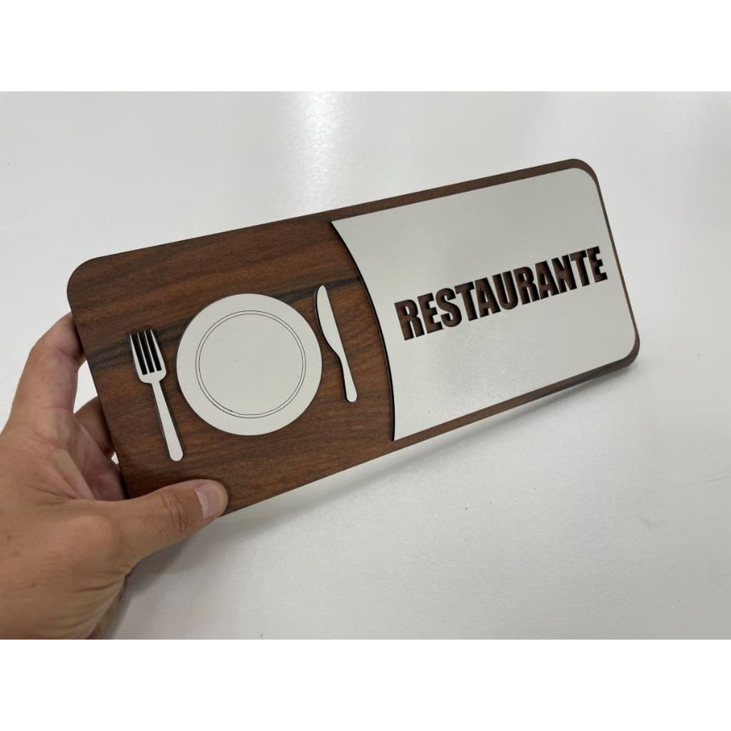 Placa De Sinalização Restaurante Material Mdf Cor Madeirado