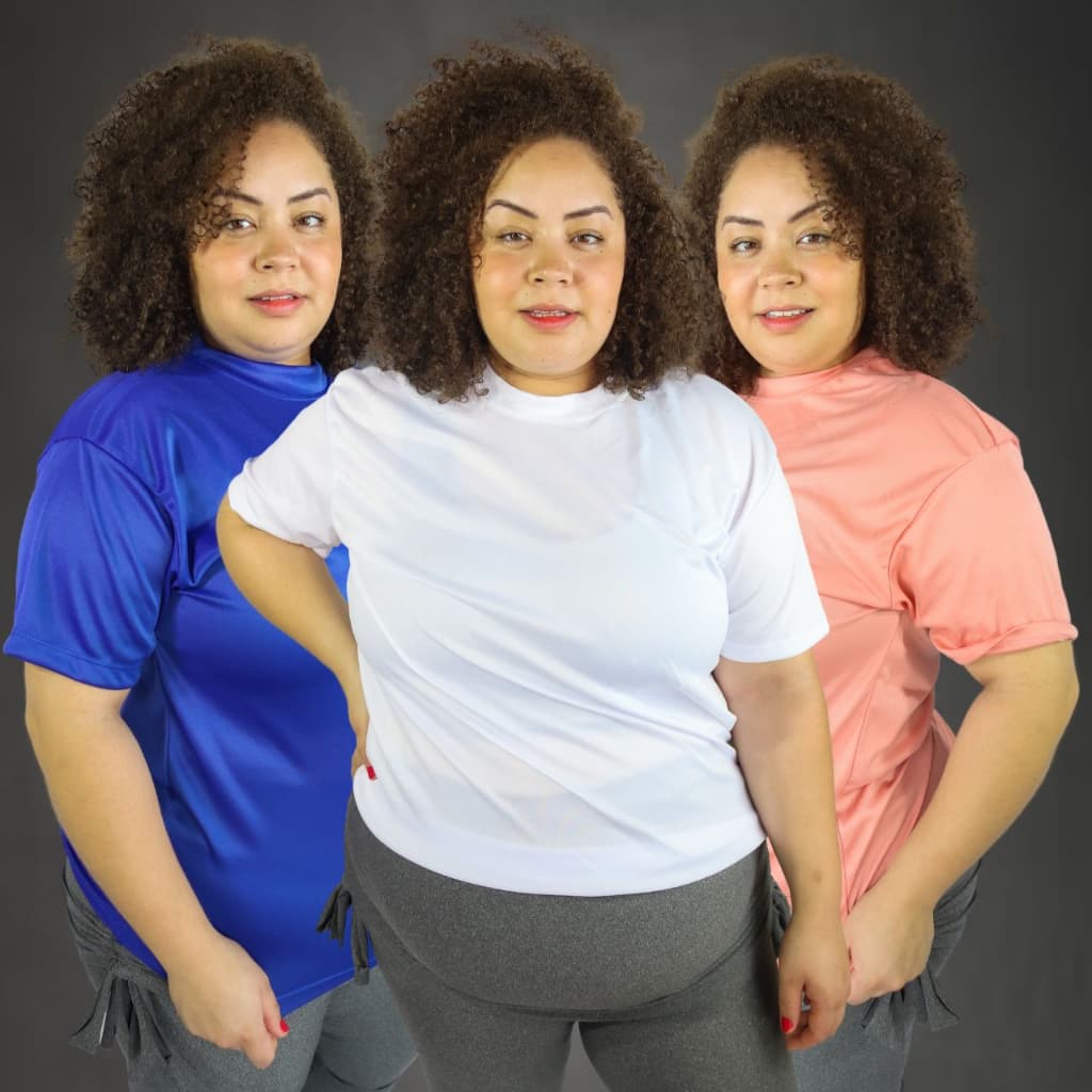 Kit 3 Camiseta Feminina 100% Poliéster  Basica Dia A Dia
