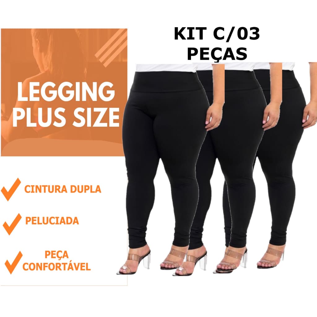 Kit 3 Legging Feminina Peluciada - Calça Plus Size Casual Flanelada Suplex liso