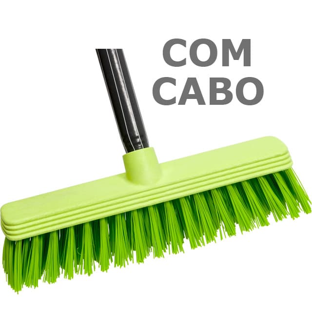 Vassoura Esfregão Plástico Com Cabo Limpeza Pesada Pisos e Calçadas