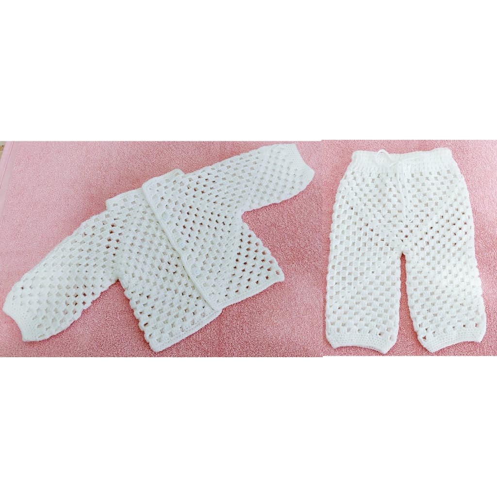 Conjunto Casaquinho + Calça Em Crochê P/ Bebê de RN a 3 Meses